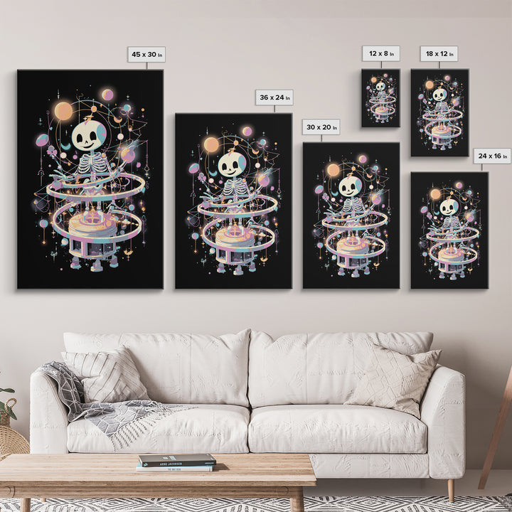The Astronomer Of The Hollow Sky, Cute Eldritch Neon Art, Vertical Wall Art, Canvas Print, Retro Halloween Decor, Neon Wall Art
