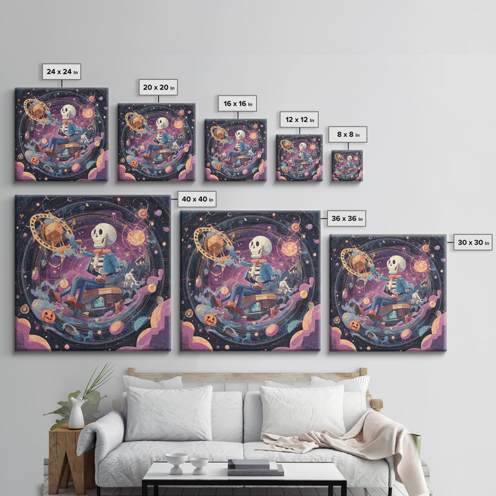The Astronomer Of The Hollow Sky, Cosmic Synthwave Horror, Square Wall Art, Canvas Print, Retro Halloween Decor, Neon Wall Art