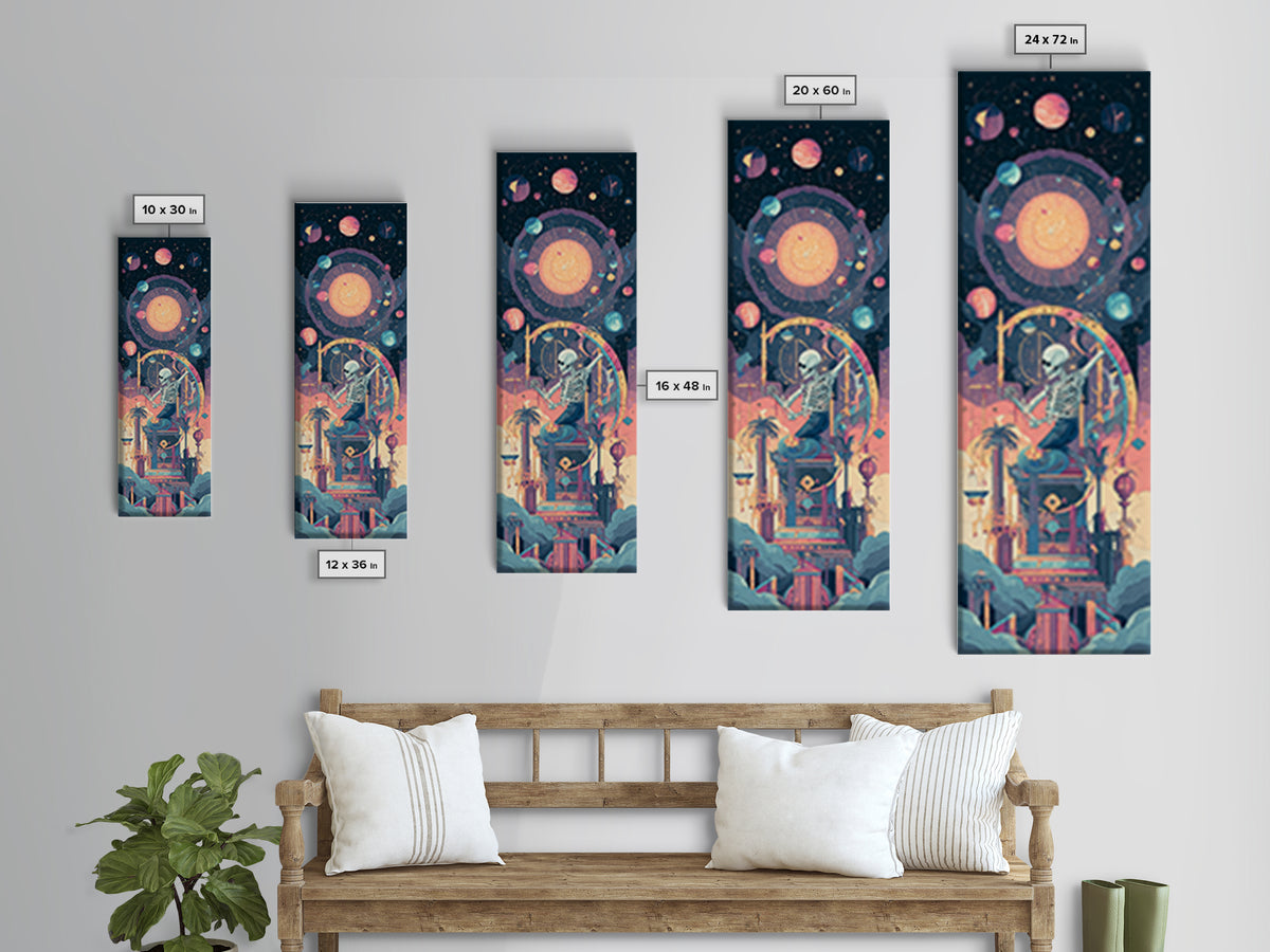 The Astronomer Of The Hollow Sky, Synthwave Halloween Art, Tall Narrow Wall Art, Framed Canvas Print, Retro Halloween Decor, Neon Wall Art