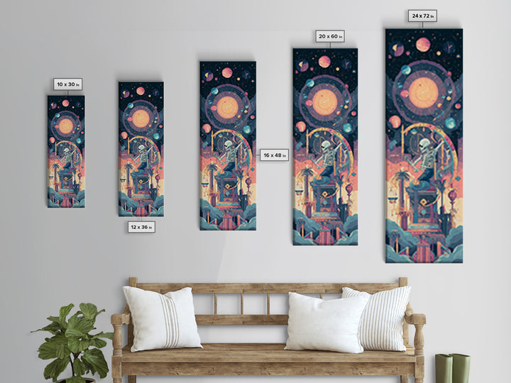 The Astronomer Of The Hollow Sky, Synthwave Halloween Art, Tall Narrow Wall Art, Framed Canvas Print, Retro Halloween Decor, Neon Wall Art