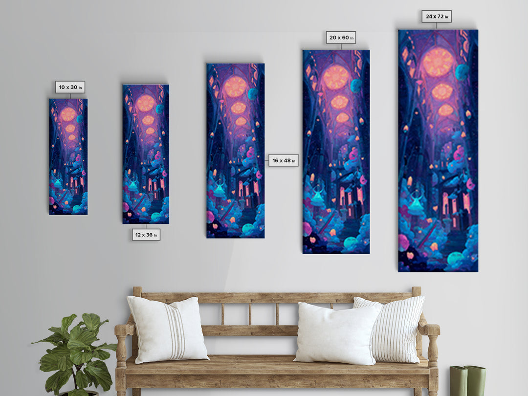 The Bellringer Of The Sunken Cathedral, Cute Spooky Neon Art, Tall Narrow Wall Art, Canvas Print, Retro Halloween Decor, Neon Wall Art