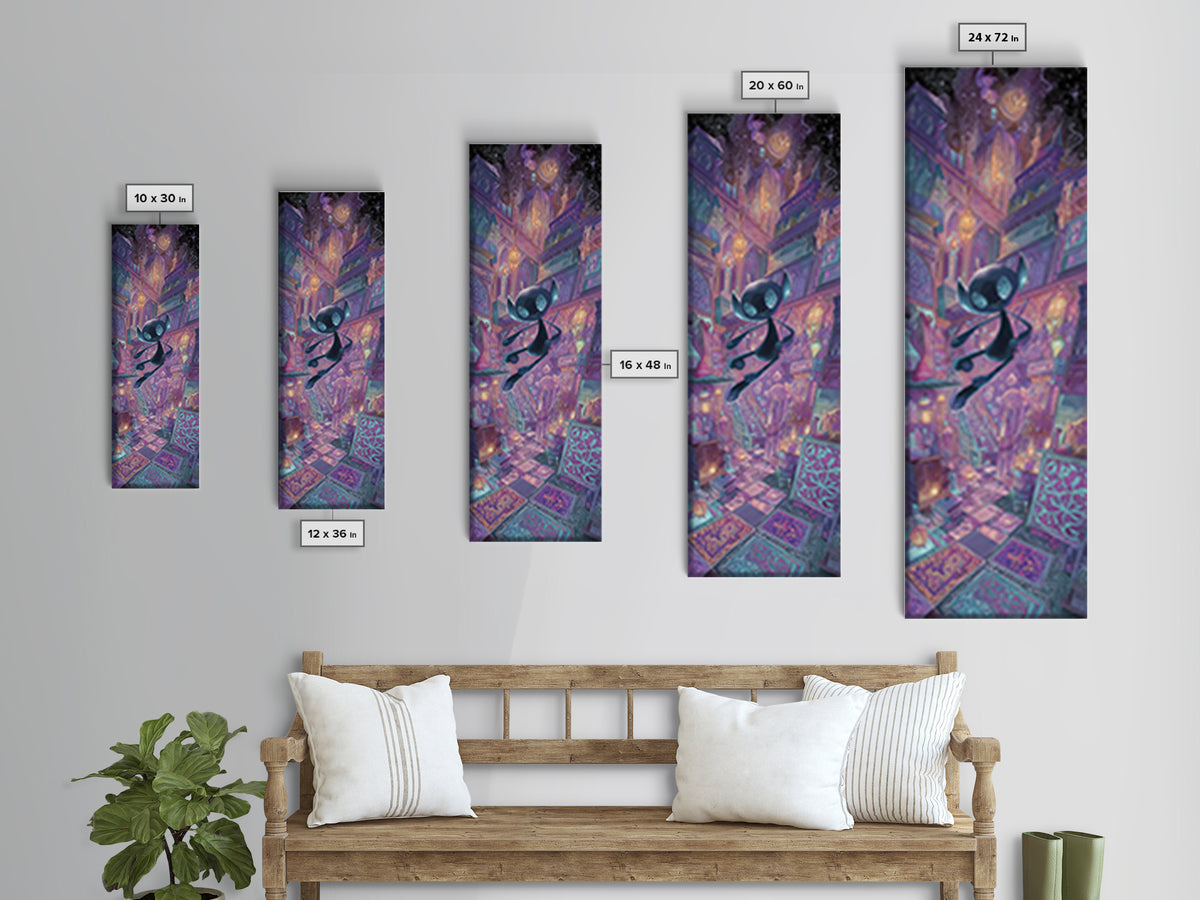 The Crawler Beneath The Floor Of Stars, Vaporwave Halloween Decor, Tall Narrow Wall Art, Framed Canvas Print, Retro Halloween Decor