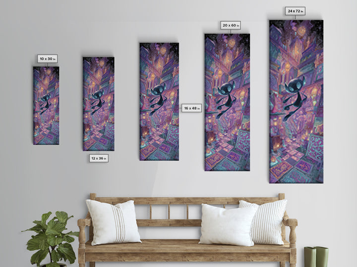 The Crawler Beneath The Floor Of Stars, Vaporwave Halloween Decor, Tall Narrow Wall Art, Framed Canvas Print, Retro Halloween Decor