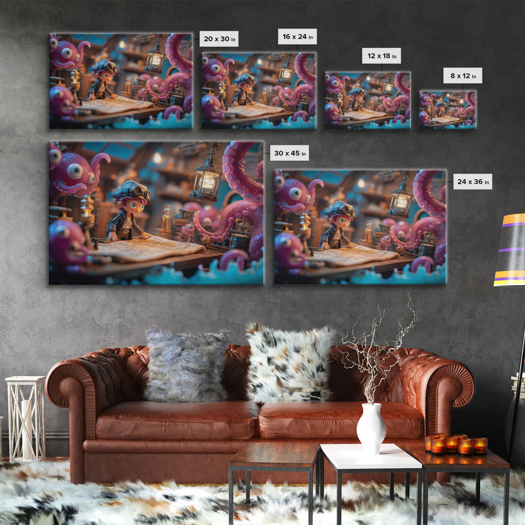 The Mapmaker Of Impossible Shores, Vaporwave Halloween Decor, Landscape Wall Art, Canvas Print, Retro Halloween Decor, Neon Wall Art