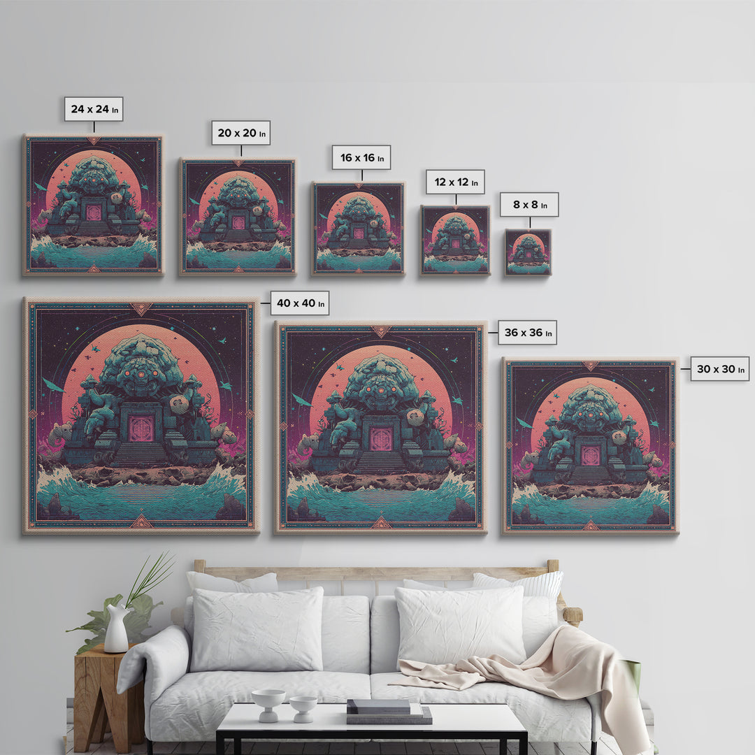 The Keeper Of The Black Reef Key, Synthwave Halloween Art, Square Wall Art, Canvas Print, Retro Halloween Decor, Neon Wall Art