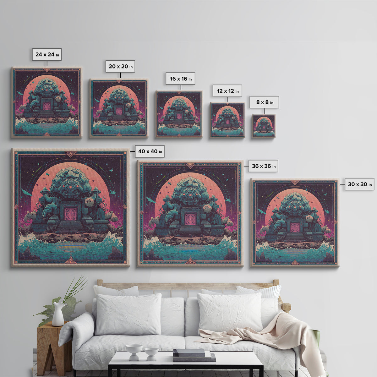 The Keeper Of The Black Reef Key, Synthwave Halloween Art, Square Wall Art, Canvas Print, Retro Halloween Decor, Neon Wall Art