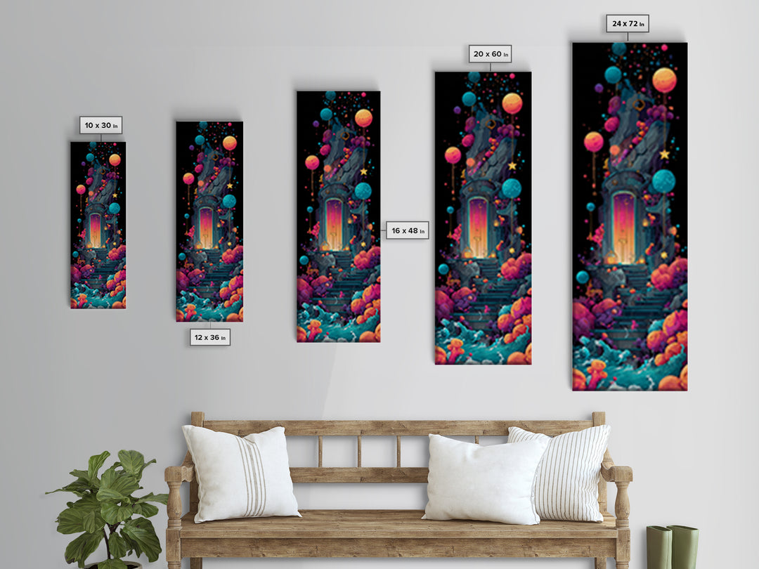 The Keeper Of The Black Reef Key, 80s Halloween Wall Art, Tall Narrow Wall Art, Canvas Print, Retro Halloween Decor, Neon Wall Art