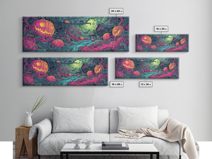The Harvest Of The Eldritch Field, Cosmic Synthwave Horror, Extra Wide Wall Art, Canvas Print, Retro Halloween Decor, Neon Wall Art