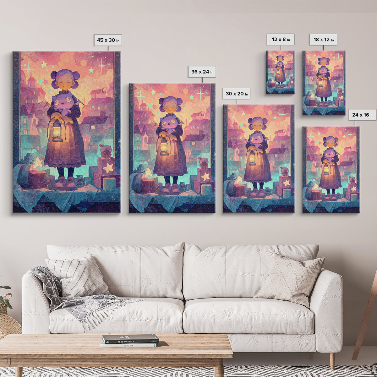The Child Who Caught A Moon-Spawn, Vaporwave Halloween Decor, Vertical Wall Art, Framed Canvas Print, Retro Halloween Decor, Neon Wall Art