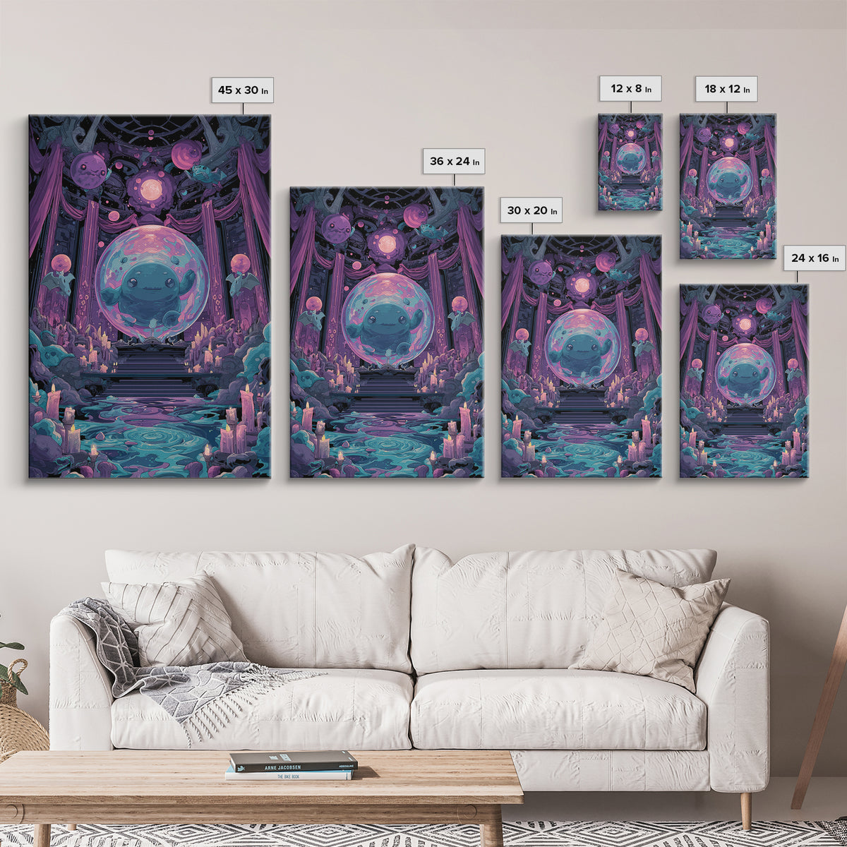 The Oracle Of The Glass Depths, Cute Eldritch Neon Art, Vertical Wall Art, Canvas Print, Retro Halloween Decor, Neon Wall Art