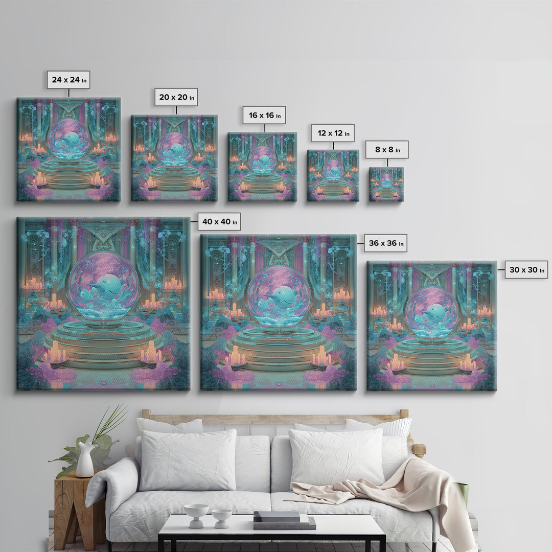 The Oracle Of The Glass Depths, Synthwave Halloween Art, Square Wall Art, Framed Canvas Print, Retro Halloween Decor, Neon Wall Art