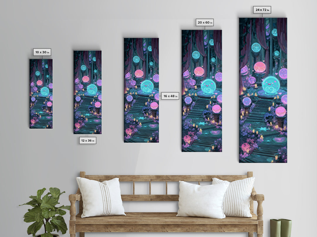 The Oracle Of The Glass Depths, Synthwave Halloween Art, Tall Narrow Wall Art, Canvas Print, Retro Halloween Decor, Neon Wall Art