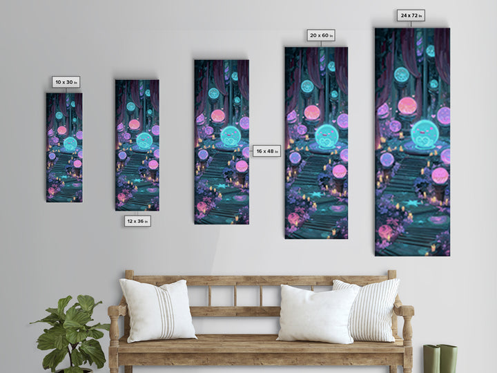 The Oracle Of The Glass Depths, Synthwave Halloween Art, Tall Narrow Wall Art, Canvas Print, Retro Halloween Decor, Neon Wall Art