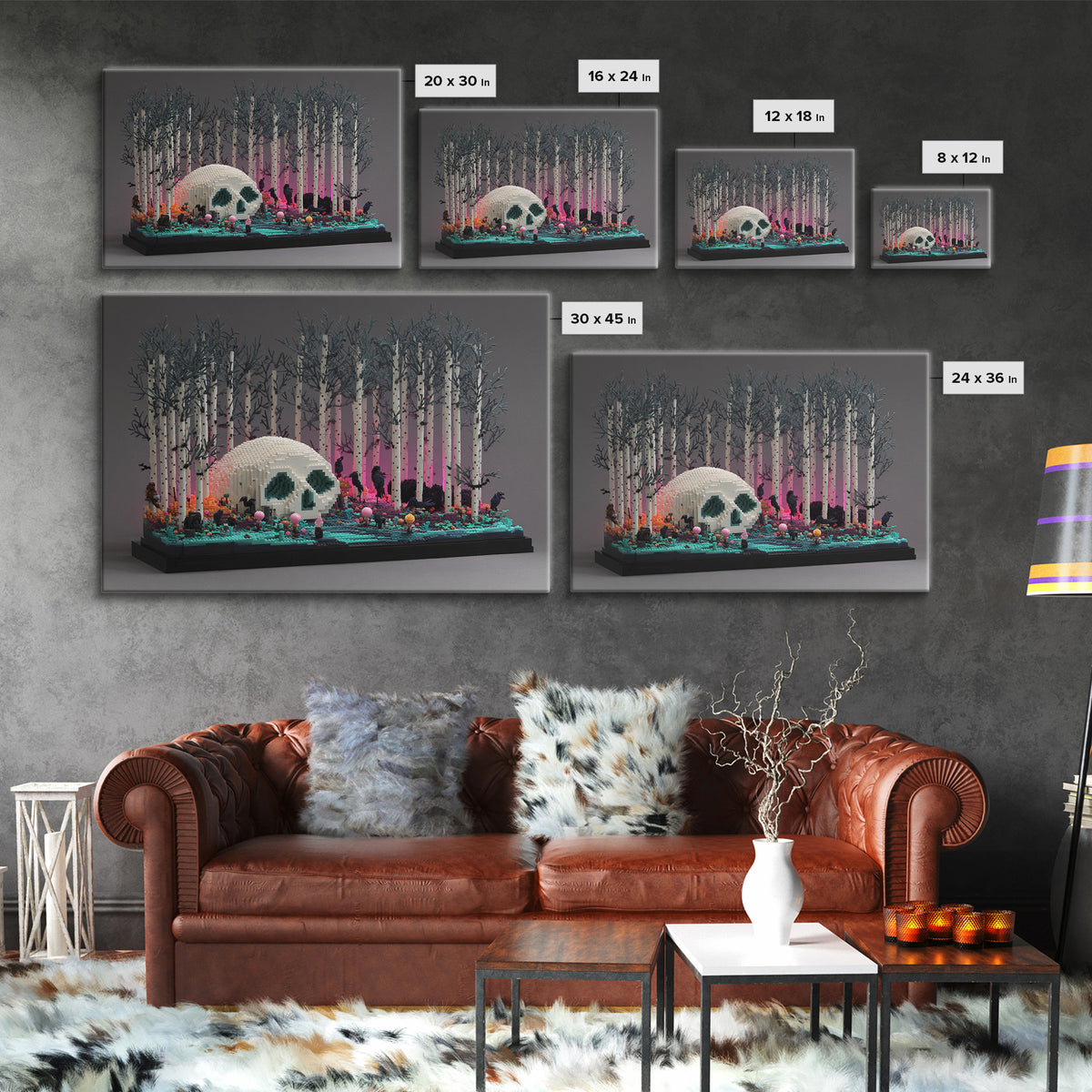The Sleeper In The Birch Grove, Vaporwave Halloween Decor, Landscape Wall Art, Canvas Print, Retro Halloween Decor, Neon Wall Art