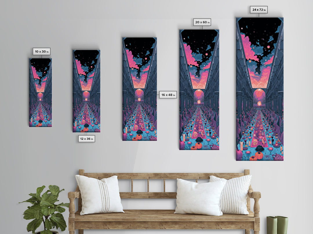 The Feast Of The Pale Cult, Cute Spooky Neon Art, Tall Narrow Wall Art, Canvas Print, Retro Halloween Decor, Neon Wall Art