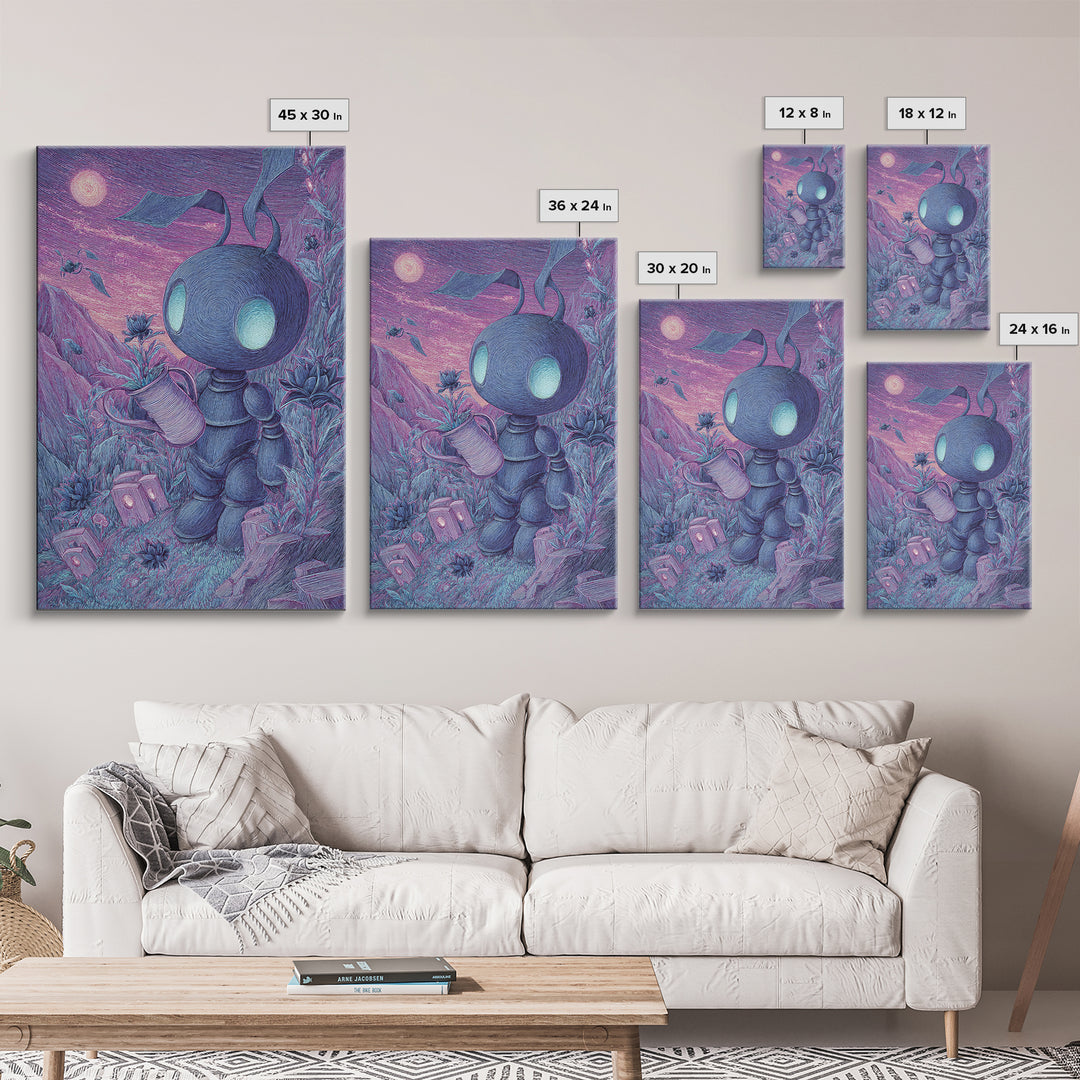 The Grave Gardener Of Yuggoth, Vaporwave Halloween Decor, Vertical Wall Art, Canvas Print, Retro Halloween Decor, Neon Wall Art