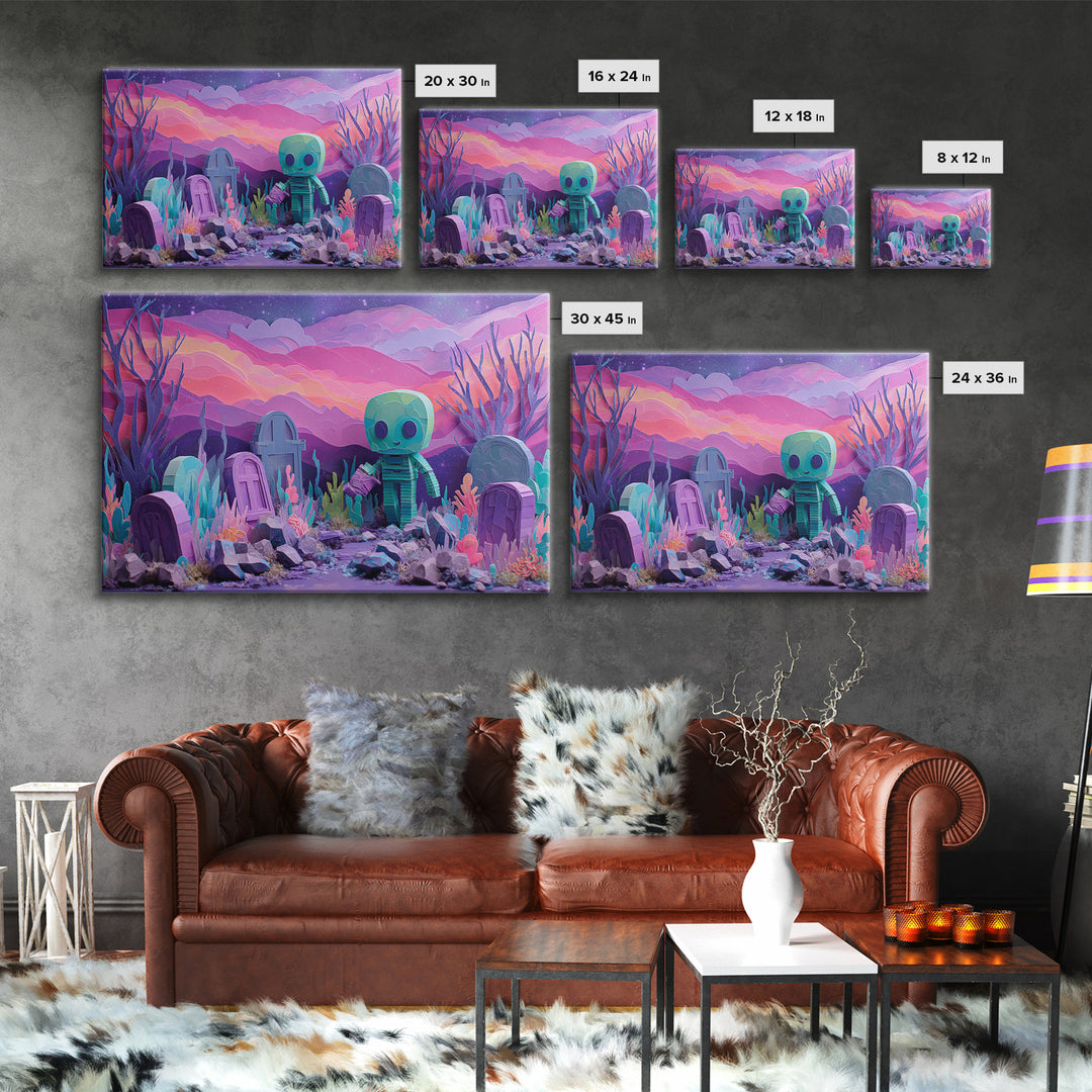 The Grave Gardener Of Yuggoth, Cosmic Synthwave Horror, Landscape Wall Art, Canvas Print, Retro Halloween Decor, Neon Wall Art