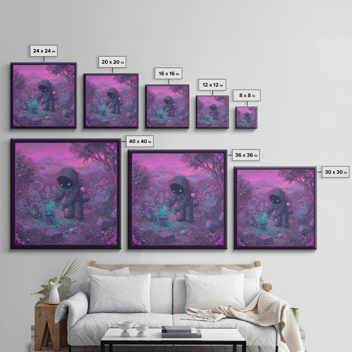 The Grave Gardener Of Yuggoth, 80s Halloween Wall Art, Square Wall Art, Framed Canvas Print, Retro Halloween Decor, Neon Wall Art