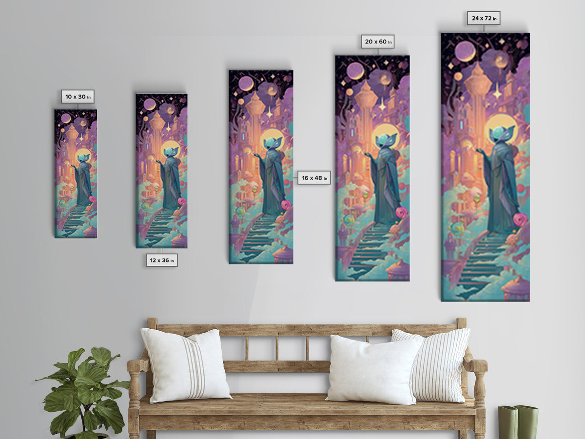 The Moth Prophet Of Kadath, Cute Spooky Neon Art, Tall Narrow Wall Art, Canvas Print, Retro Halloween Decor, Neon Wall Art, Dark Fantasy Art