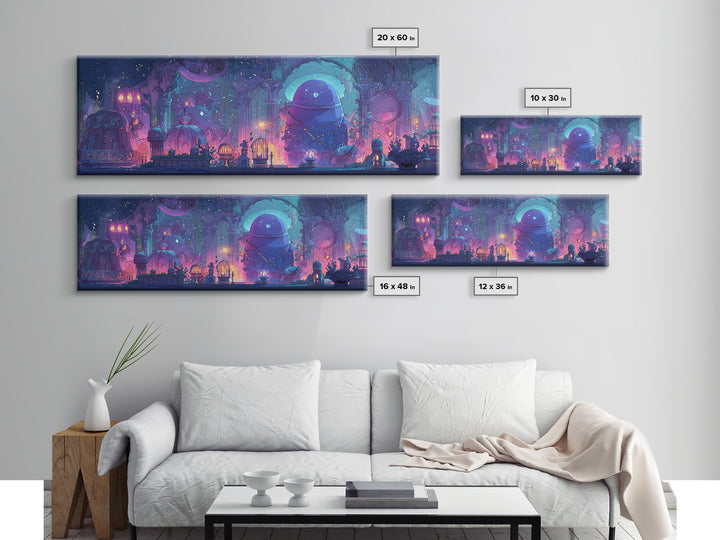 The Moonlit Shoggoth Menagerie, 80s Halloween Wall Art, Extra Wide Wall Art, Canvas Print, Retro Halloween Decor, Neon Wall Art
