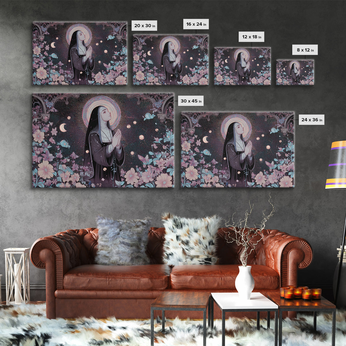 The Nun Of The Endless Constellation, Vaporwave Halloween Decor, Landscape Wall Art, Canvas Print, Retro Halloween Decor, Neon Wall Art