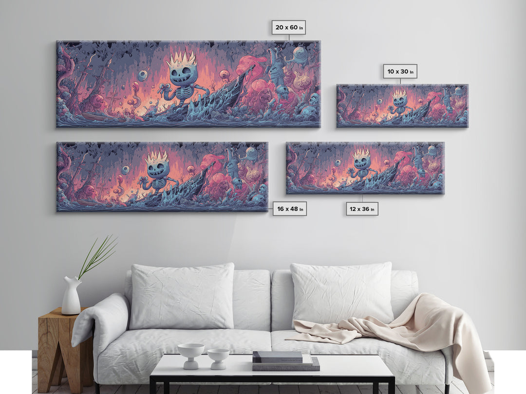 The Salt King Of The Black Shore, Cosmic Synthwave Horror, Extra Wide Wall Art, Canvas Print, Retro Halloween Decor, Neon Wall Art