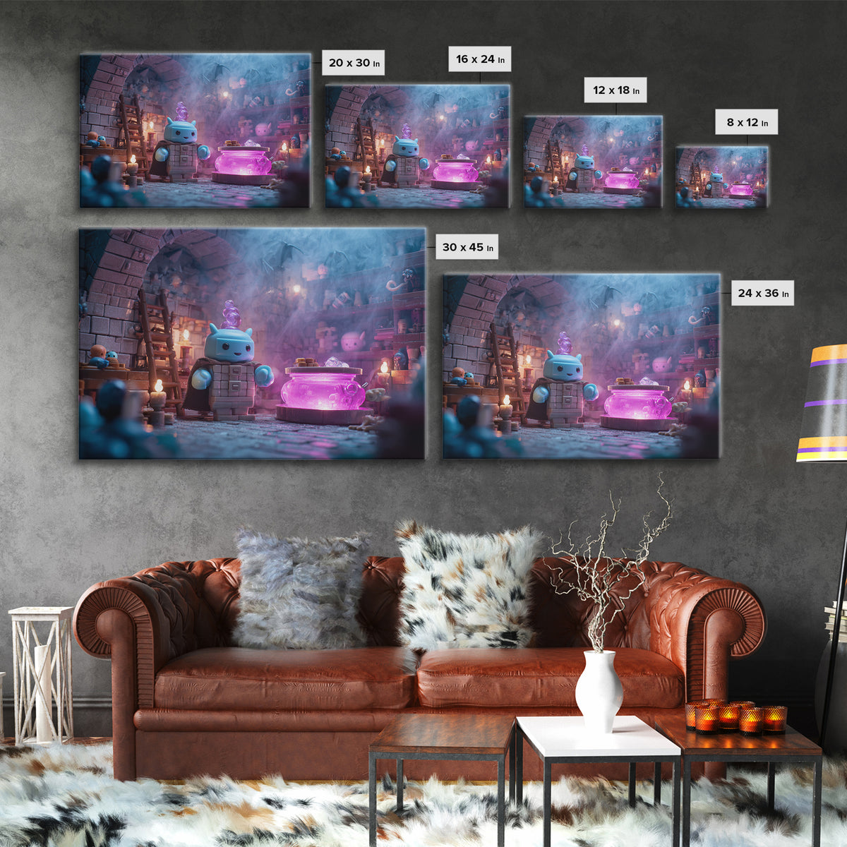 The Dreamwell Beneath Miskatonic, 80s Halloween Wall Art, Landscape Wall Art, Framed Canvas Print, Retro Halloween Decor, Neon Wall Art
