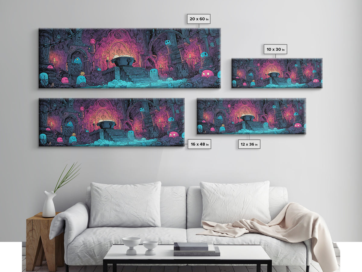 The Dreamwell Beneath Miskatonic, 80s Halloween Wall Art, Extra Wide Wall Art, Canvas Print, Retro Halloween Decor, Neon Wall Art