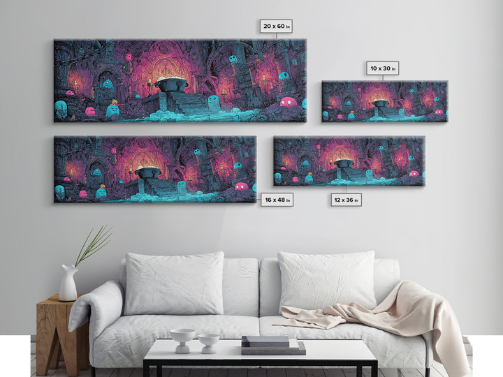The Dreamwell Beneath Miskatonic, 80s Halloween Wall Art, Extra Wide Wall Art, Canvas Print, Retro Halloween Decor, Neon Wall Art