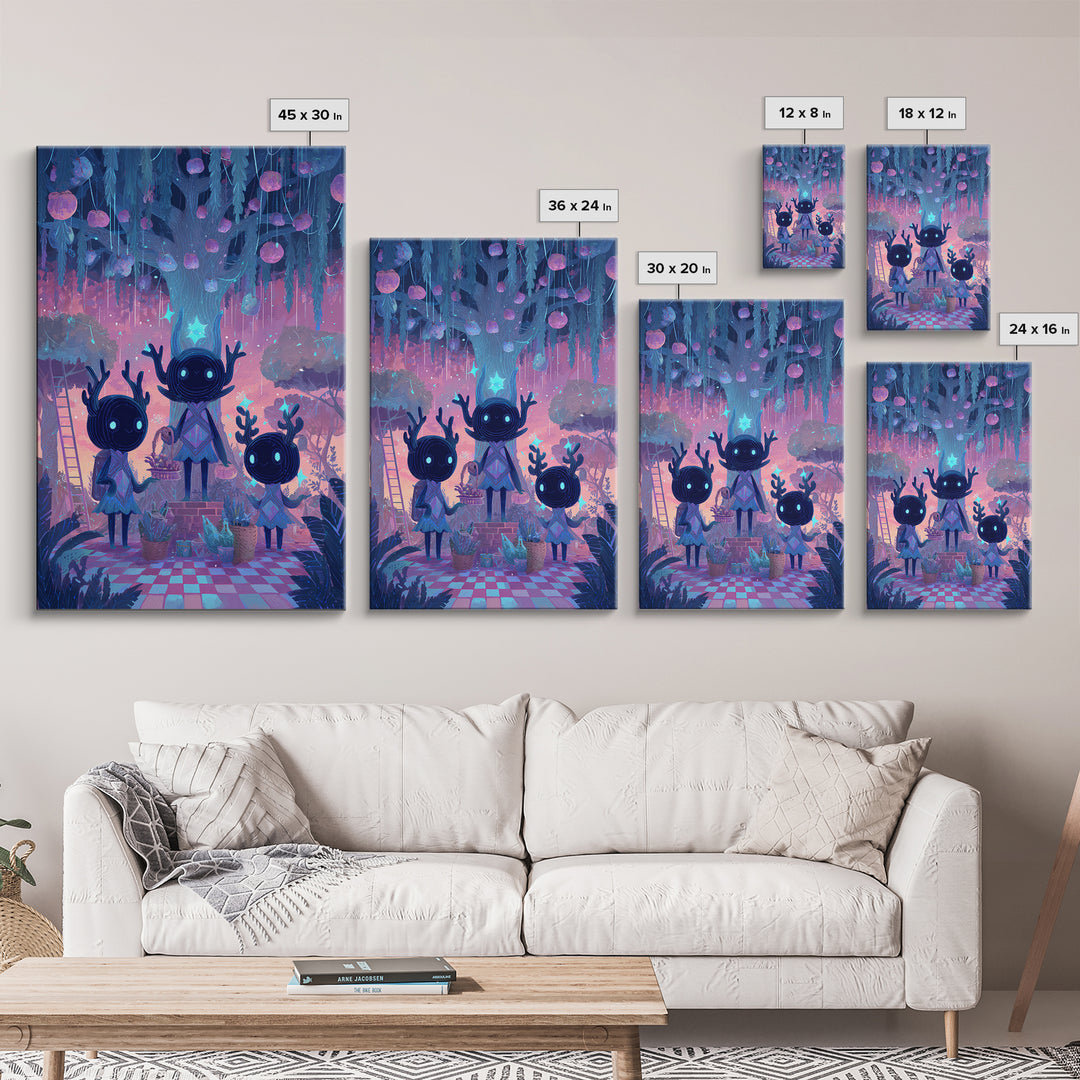The Children Of The Star Orchard, Vaporwave Halloween Decor, Vertical Wall Art, Canvas Print, Retro Halloween Decor, Neon Wall Art