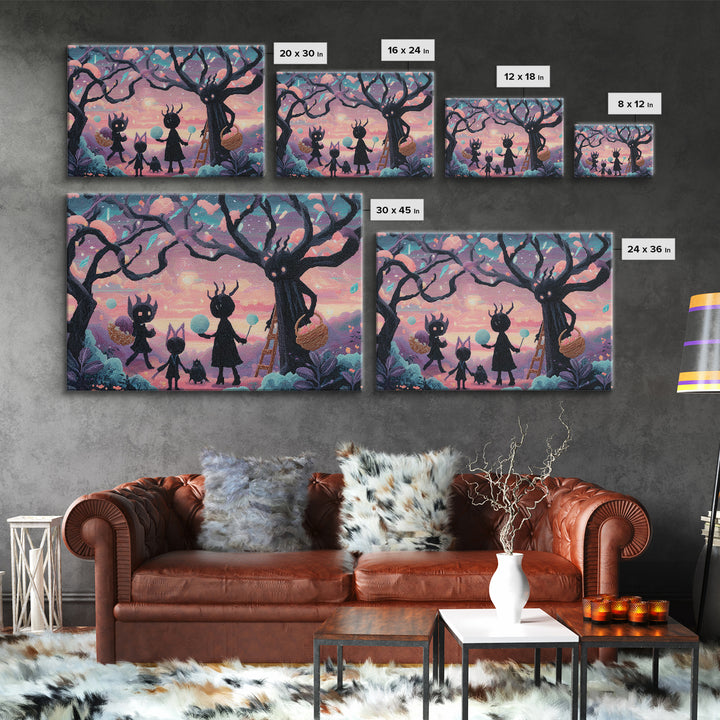 The Children Of The Star Orchard, Vaporwave Halloween Decor, Landscape Wall Art, Framed Canvas Print, Retro Halloween Decor, Neon Wall Art
