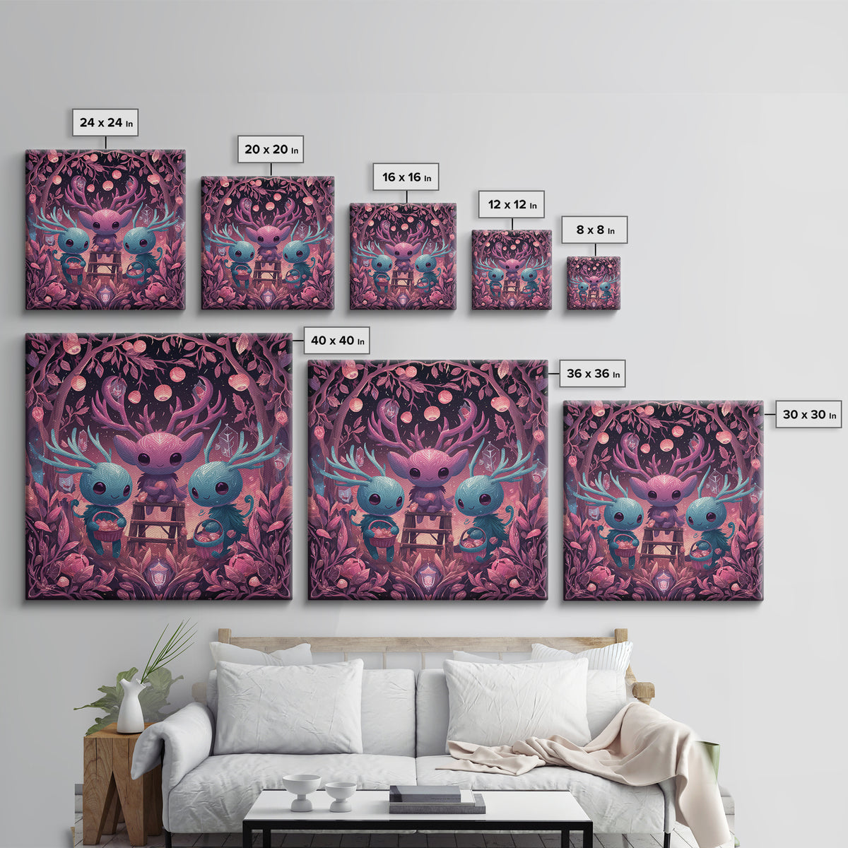 The Children Of The Star Orchard, Retro Neon Halloween Art, Square Wall Art, Framed Canvas Print, Retro Halloween Decor, Neon Wall Art