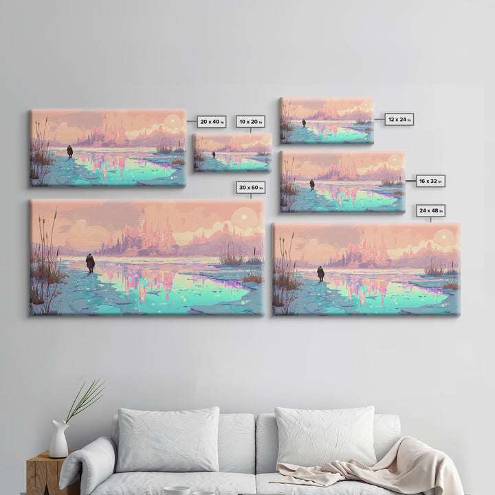 The Frost Beyond Carcosa, 80s Halloween Wall Art, Wide Panoramic Art, Canvas Print, Retro Halloween Decor, Neon Wall Art, Horror Wall Art