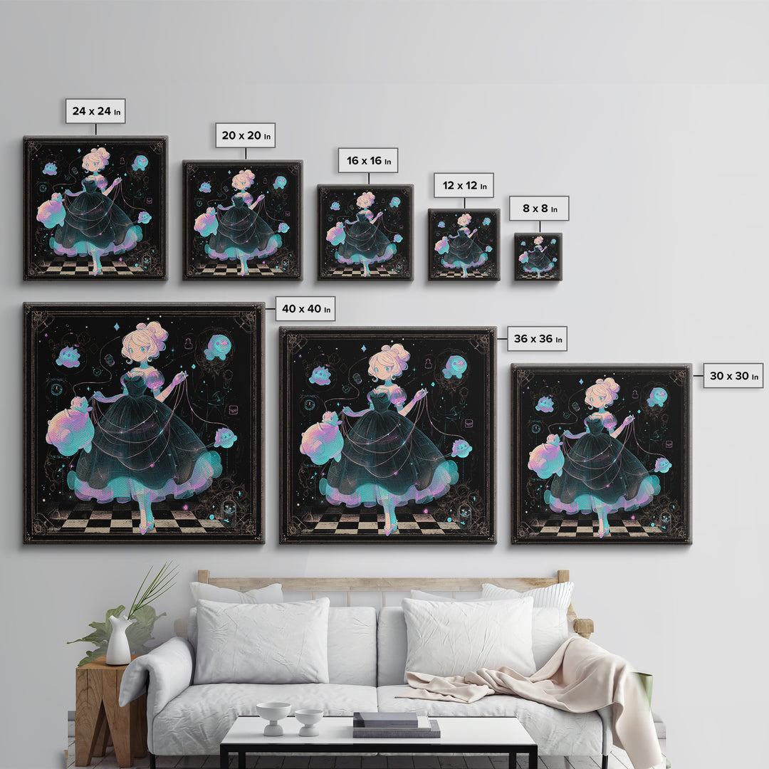 The Seamstress Of Living Nebulae, 80s Halloween Wall Art, Square Wall Art, Canvas Print, Retro Halloween Decor, Neon Wall Art