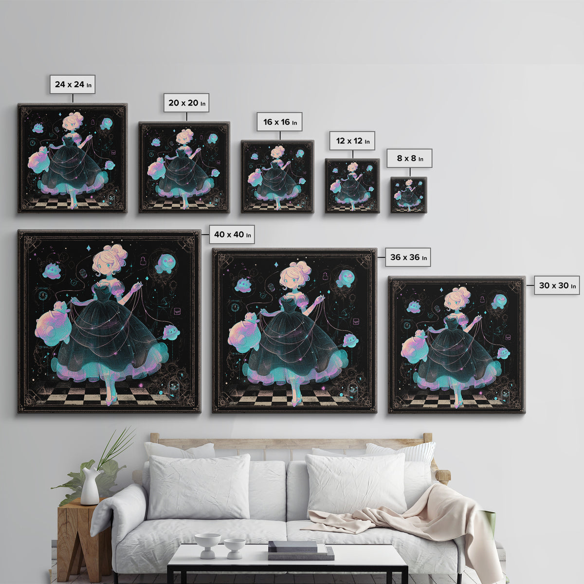 The Seamstress Of Living Nebulae, 80s Halloween Wall Art, Square Wall Art, Canvas Print, Retro Halloween Decor, Neon Wall Art