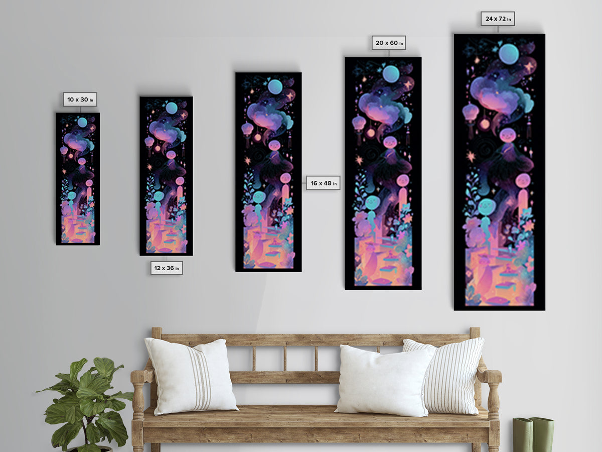 The Seamstress Of Living Nebulae, Vaporwave Halloween Decor, Tall Narrow Wall Art, Canvas Print, Retro Halloween Decor, Neon Wall Art