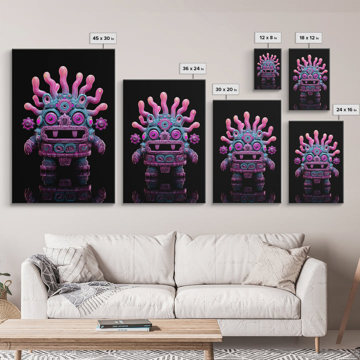 The Mask Of The Crawling God, Vaporwave Halloween Decor, Vertical Wall Art, Canvas Print, Retro Halloween Decor, Neon Wall Art