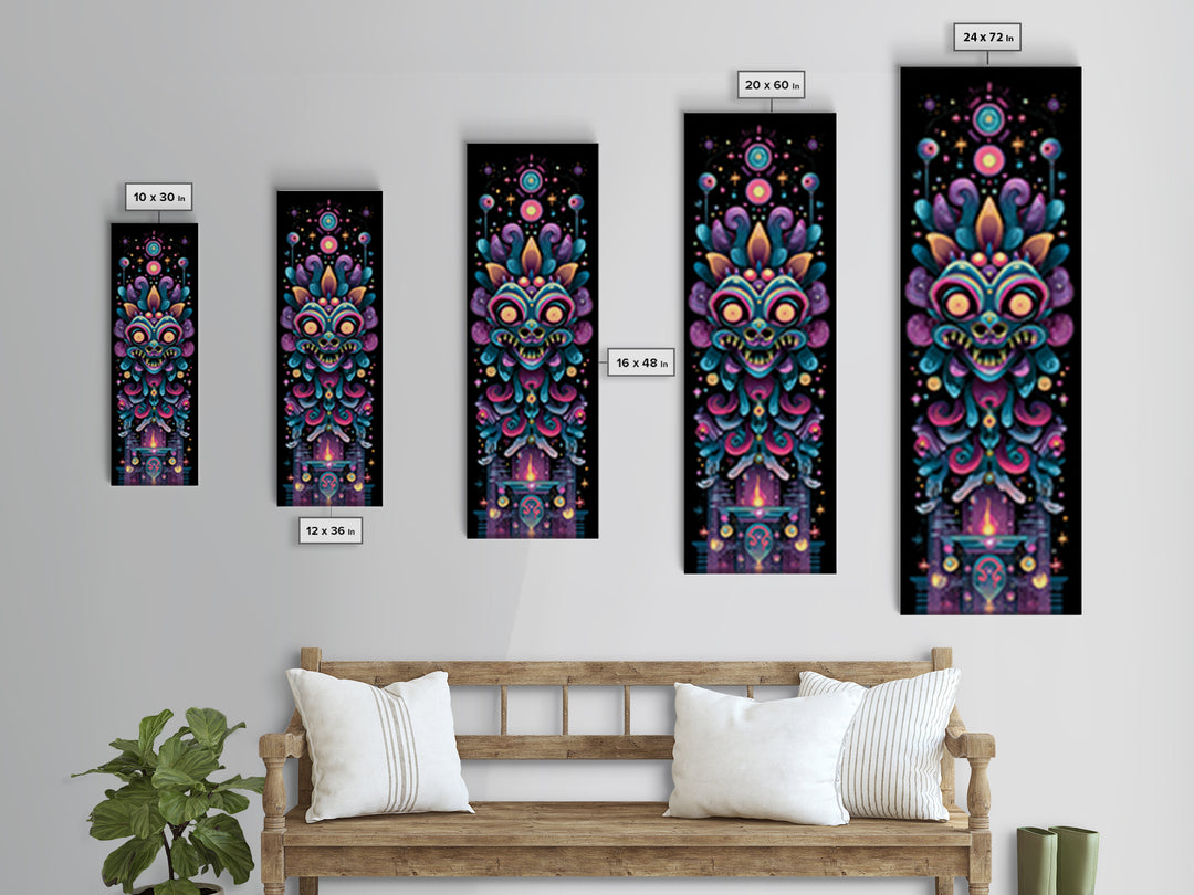The Mask Of The Crawling God, Synthwave Halloween Art, Tall Narrow Wall Art, Framed Canvas Print, Retro Halloween Decor, Neon Wall Art