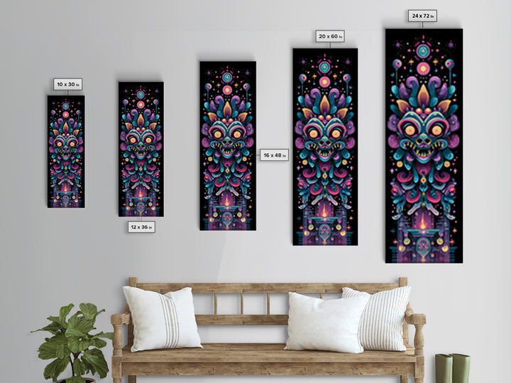 The Mask Of The Crawling God, Synthwave Halloween Art, Tall Narrow Wall Art, Framed Canvas Print, Retro Halloween Decor, Neon Wall Art