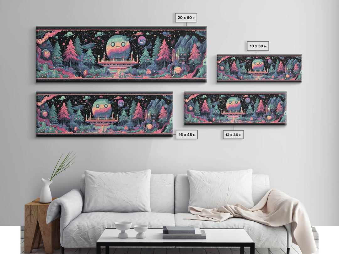 The Candelit Ark Of Forgotten Stars, Cosmic Synthwave Horror, Extra Wide Wall Art, Canvas Print, Retro Halloween Decor, Neon Wall Art