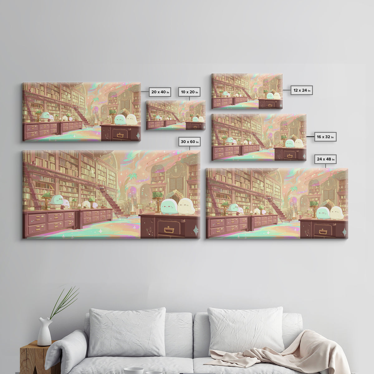The Archivist Of Dreaming Bones, Cosmic Synthwave Horror, Wide Panoramic Art, Framed Canvas Print, Retro Halloween Decor, Neon Wall Art