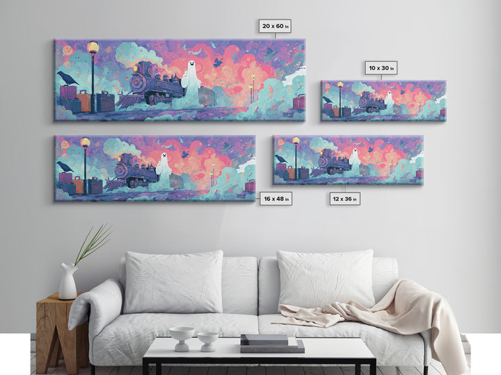 The Phantom Train To Kadath, 80s Halloween Wall Art, Extra Wide Wall Art, Canvas Print, Retro Halloween Decor, Neon Wall Art