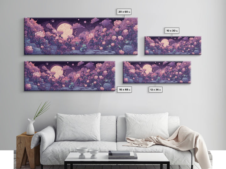 The Garden Of The Eyeless Moon, Synthwave Halloween Art, Extra Wide Wall Art, Framed Canvas Print, Retro Halloween Decor, Neon Wall Art