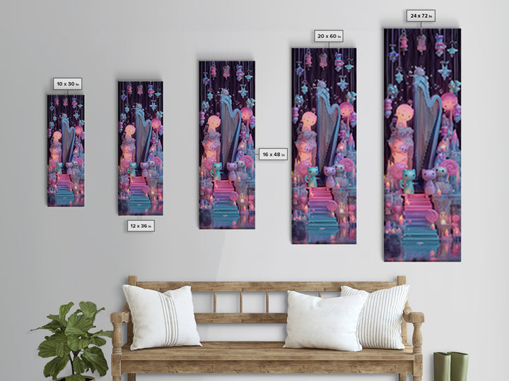 The Harpist Of Abyssal Sleep, 80s Halloween Wall Art, Tall Narrow Wall Art, Canvas Print, Retro Halloween Decor, Neon Wall Art