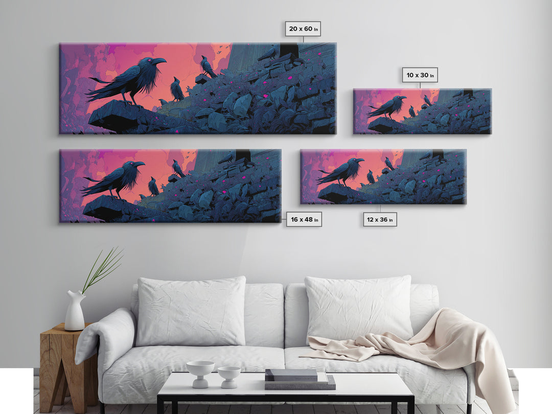 The Raven Sermon Of Leng, Synthwave Halloween Art, Extra Wide Wall Art, Canvas Print, Retro Halloween Decor, Neon Wall Art