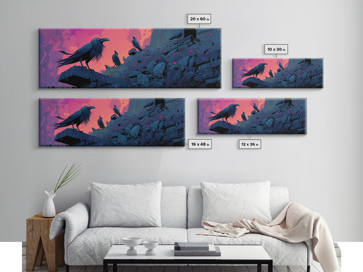 The Raven Sermon Of Leng, Synthwave Halloween Art, Extra Wide Wall Art, Canvas Print, Retro Halloween Decor, Neon Wall Art