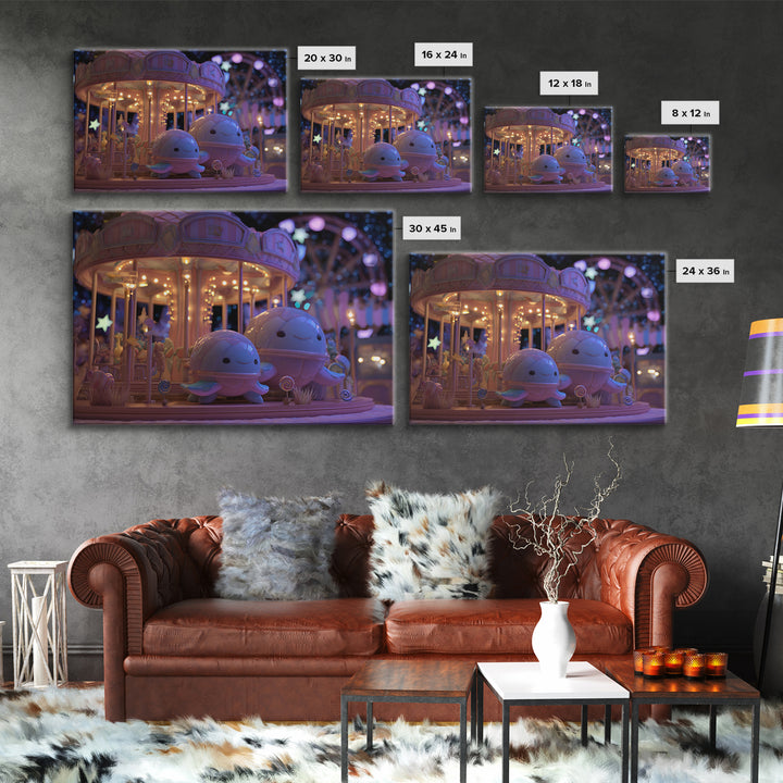 The Carousel Of Sleeping Planets, Vaporwave Halloween Decor, Landscape Wall Art, Canvas Print, Retro Halloween Decor, Neon Wall Art