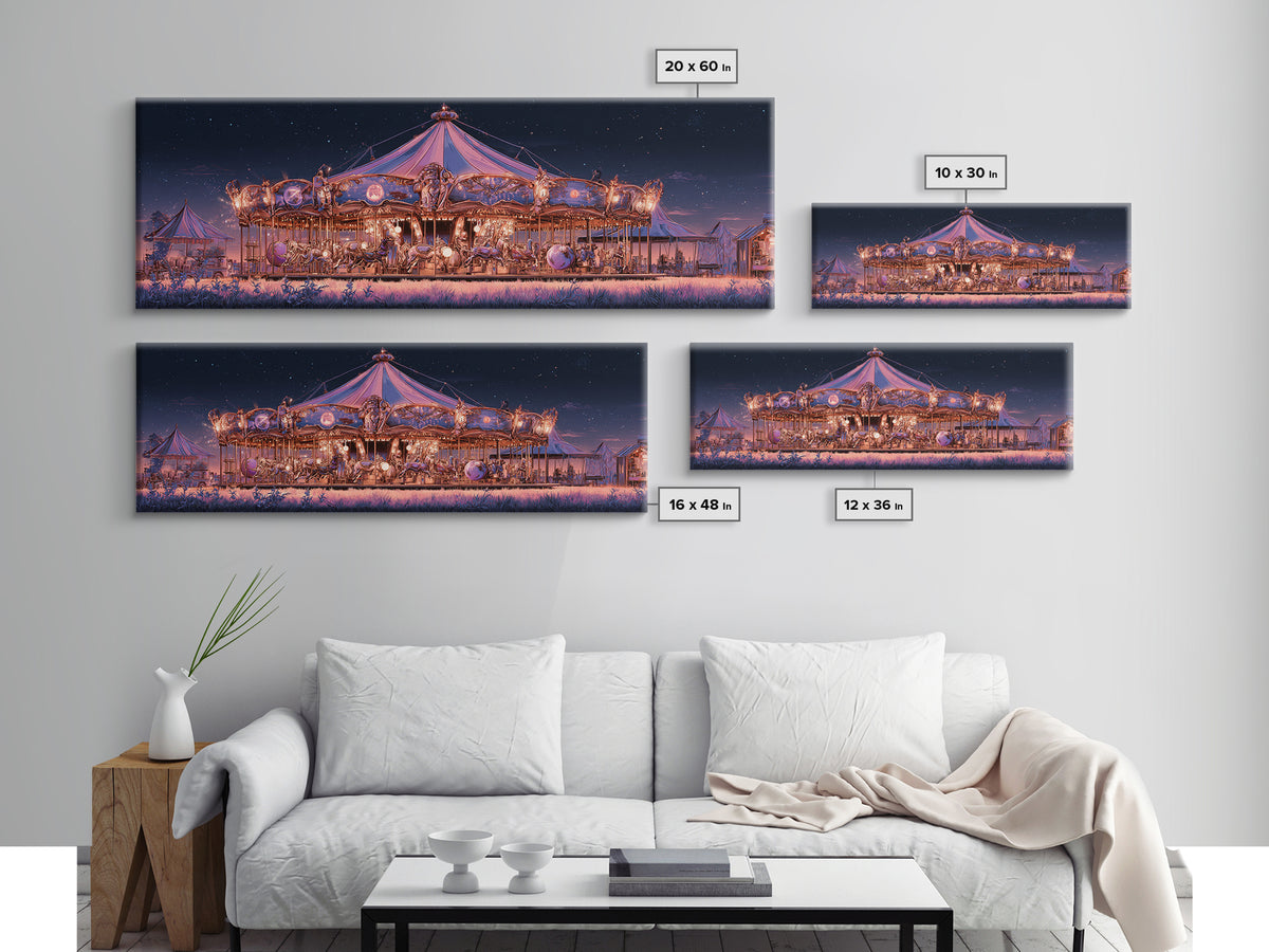 The Carousel Of Sleeping Planets, Cosmic Synthwave Horror, Extra Wide Wall Art, Canvas Print, Retro Halloween Decor, Neon Wall Art