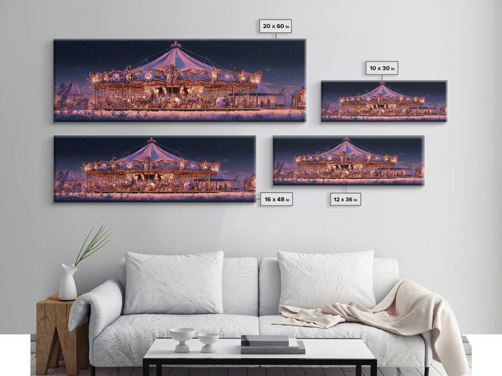 The Carousel Of Sleeping Planets, Cosmic Synthwave Horror, Extra Wide Wall Art, Canvas Print, Retro Halloween Decor, Neon Wall Art