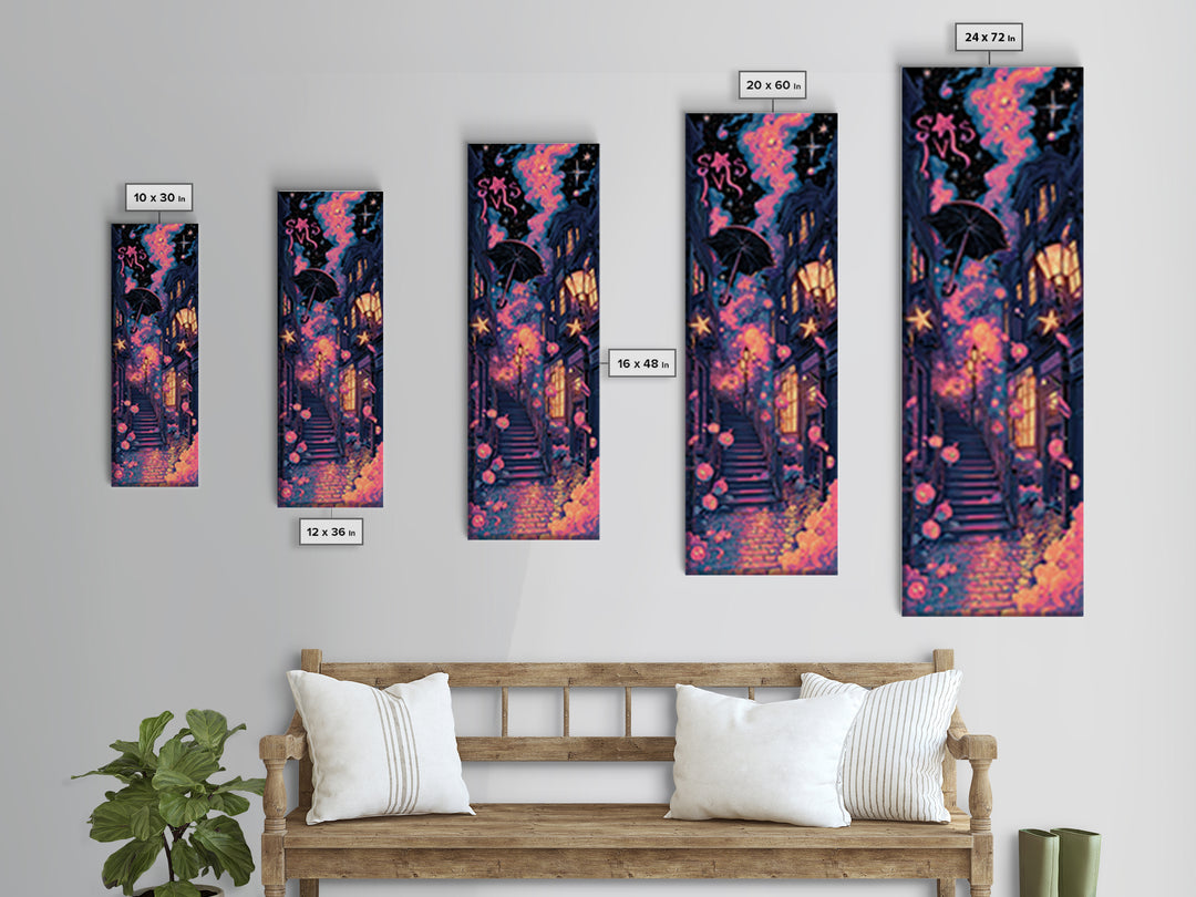 The Umbrella Of The Outer Rain, Cute Spooky Neon Art, Tall Narrow Wall Art, Canvas Print, Retro Halloween Decor, Neon Wall Art